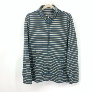 LL Bean Women Size 2X Plus Sweater Zip Front Sweatshirt Teal Green Brown Stripe